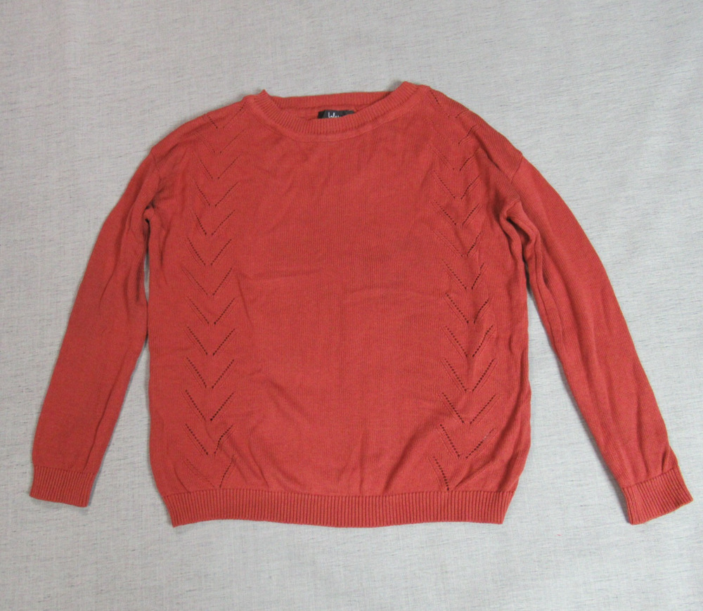 Lulus Sweater Womens XS Orange Rust Chevron Knit Crew Neck Pullover Granola Girl